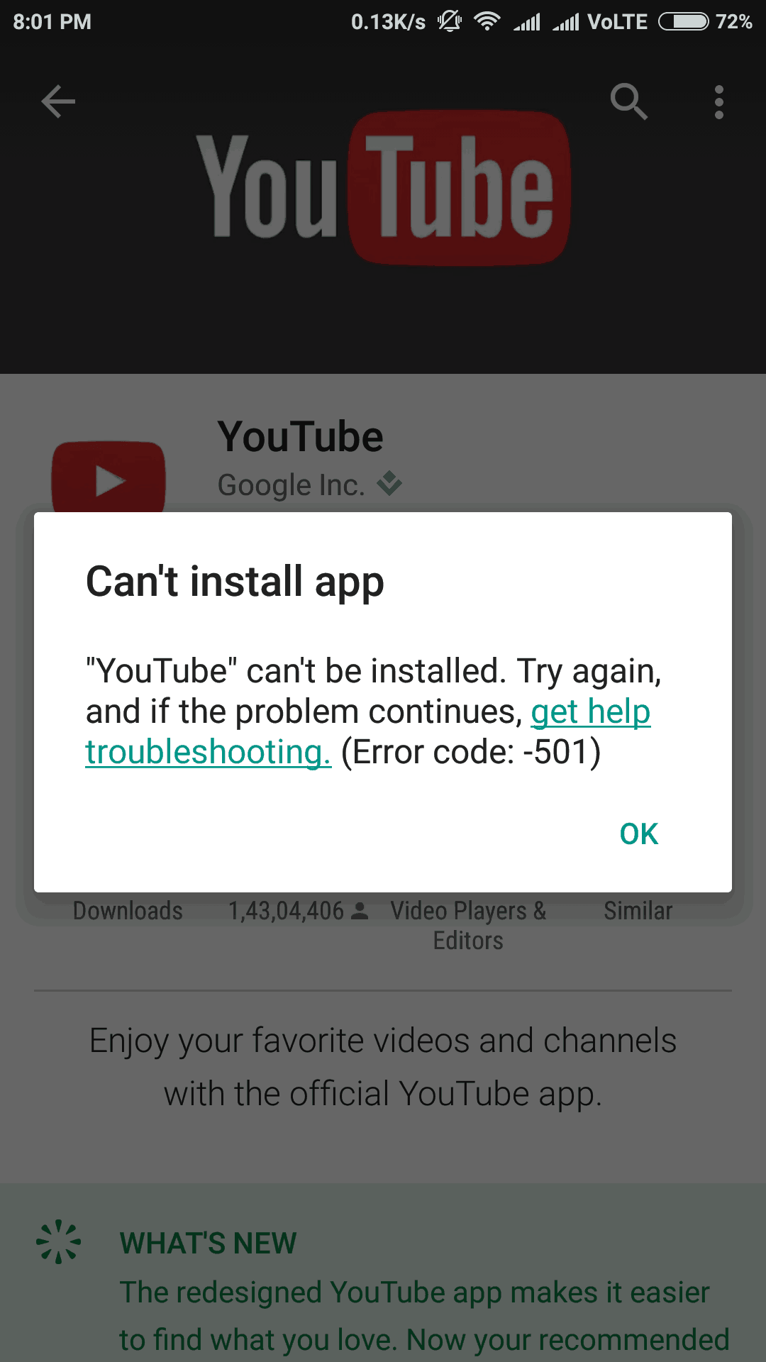 Fix Google Play Store Error -501 or YouTube Error 501 on Android