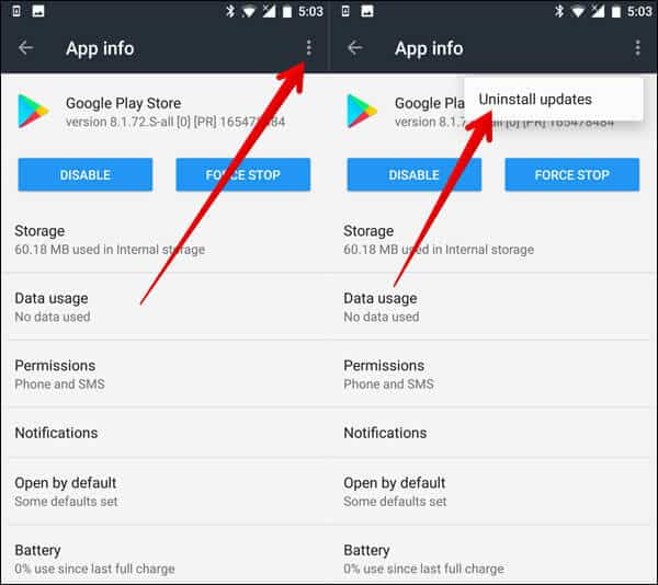 Google Play Store Uninstall Updates