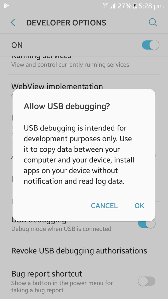 Enable Android USB debugging